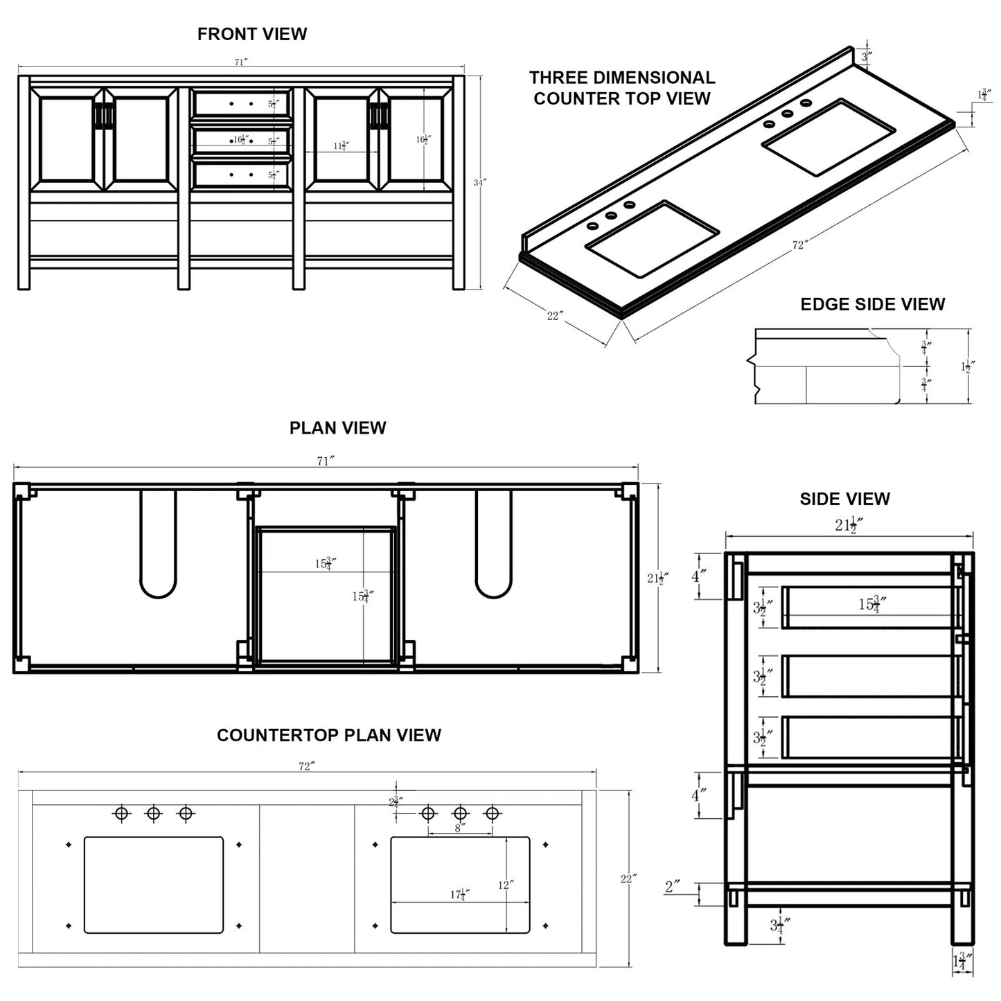 72" Double Sink Bathroom Vanity with Marble Top - Blue