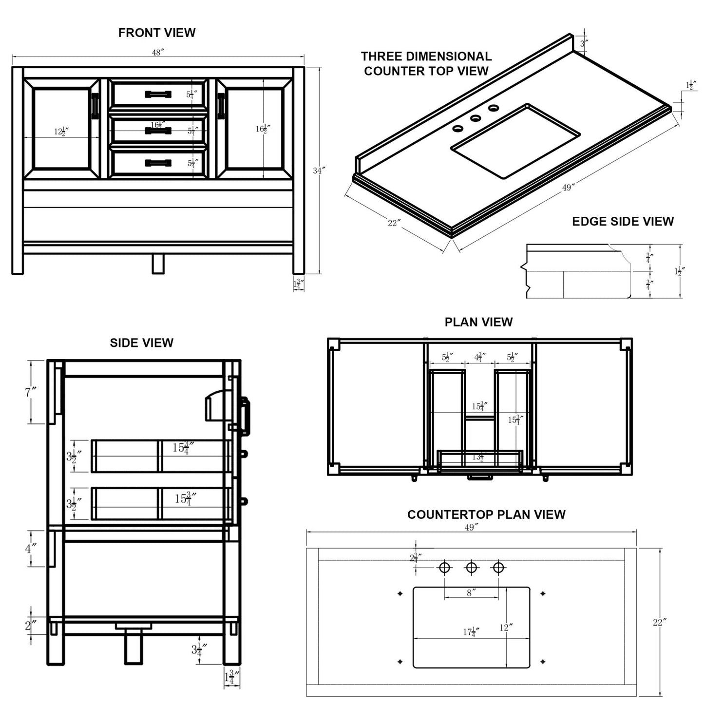 49" Single Sink Bathroom Vanity with Marble Top - Gray