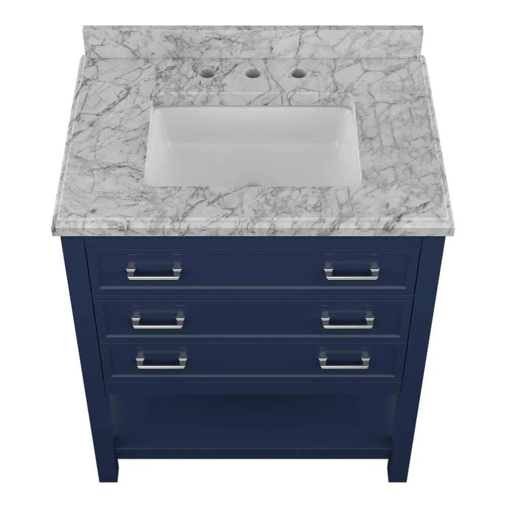 31" Single Sink Bathroom Vanity with Marble Top - Blue