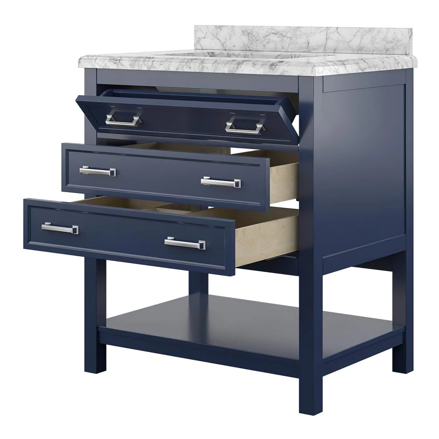 31" Single Sink Bathroom Vanity with Marble Top - Blue