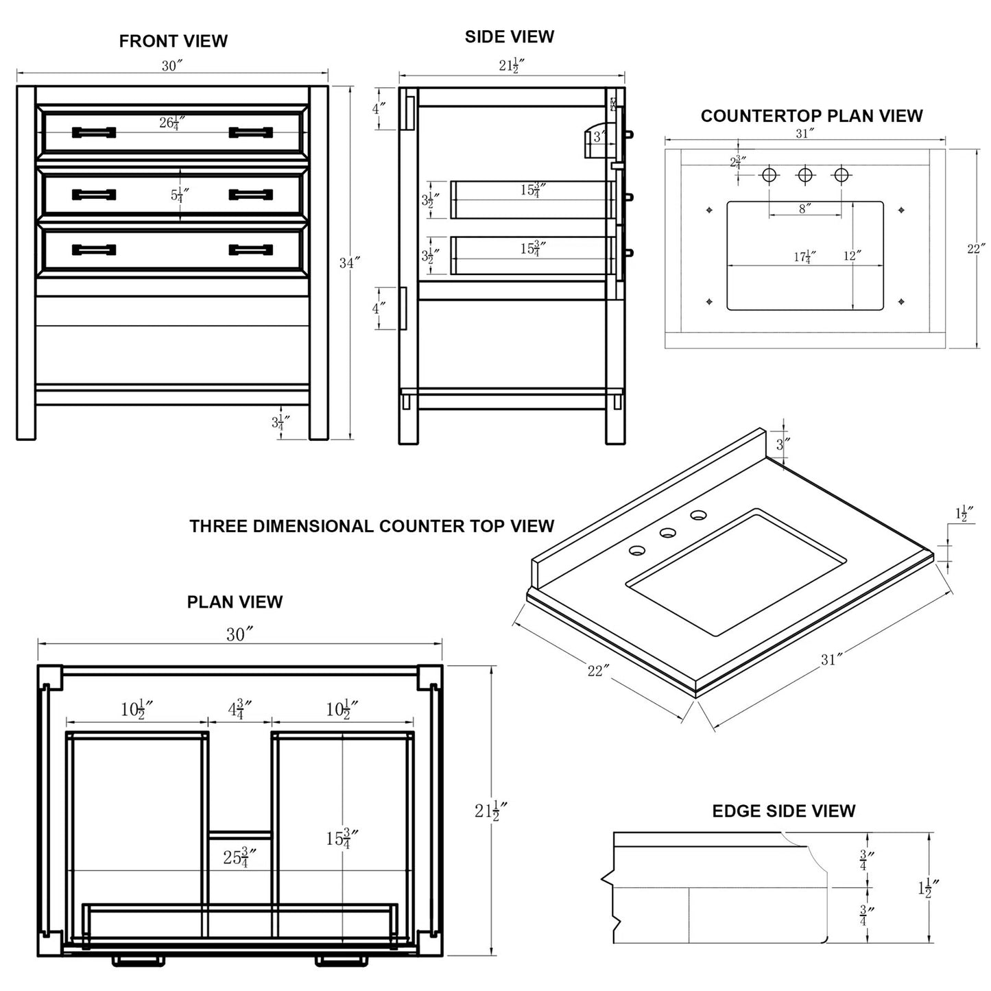 31" Single Sink Bathroom Vanity with Marble Top - White