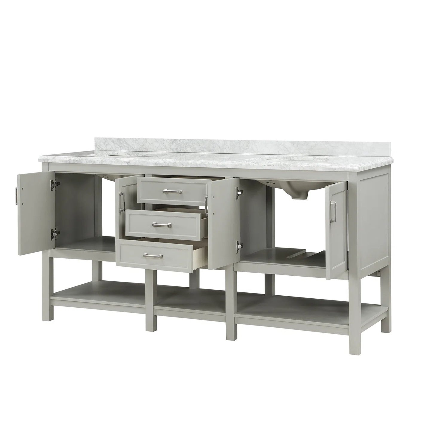 72" Double Sink Bathroom Vanity with Marble Top - Gray