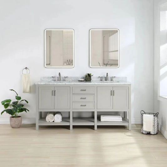 72" Double Sink Bathroom Vanity with Marble Top - Gray