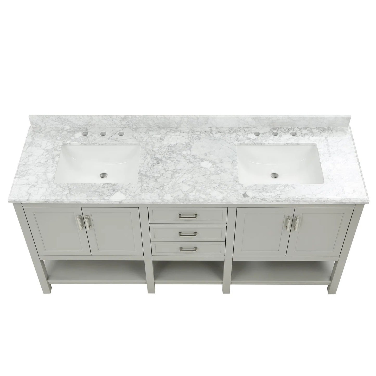 72" Double Sink Bathroom Vanity with Marble Top - Gray