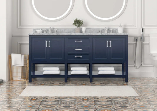 72" Double Sink Bathroom Vanity with Marble Top - Blue