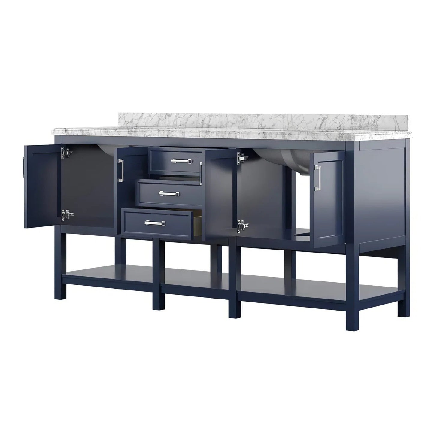72" Double Sink Bathroom Vanity with Marble Top - Blue