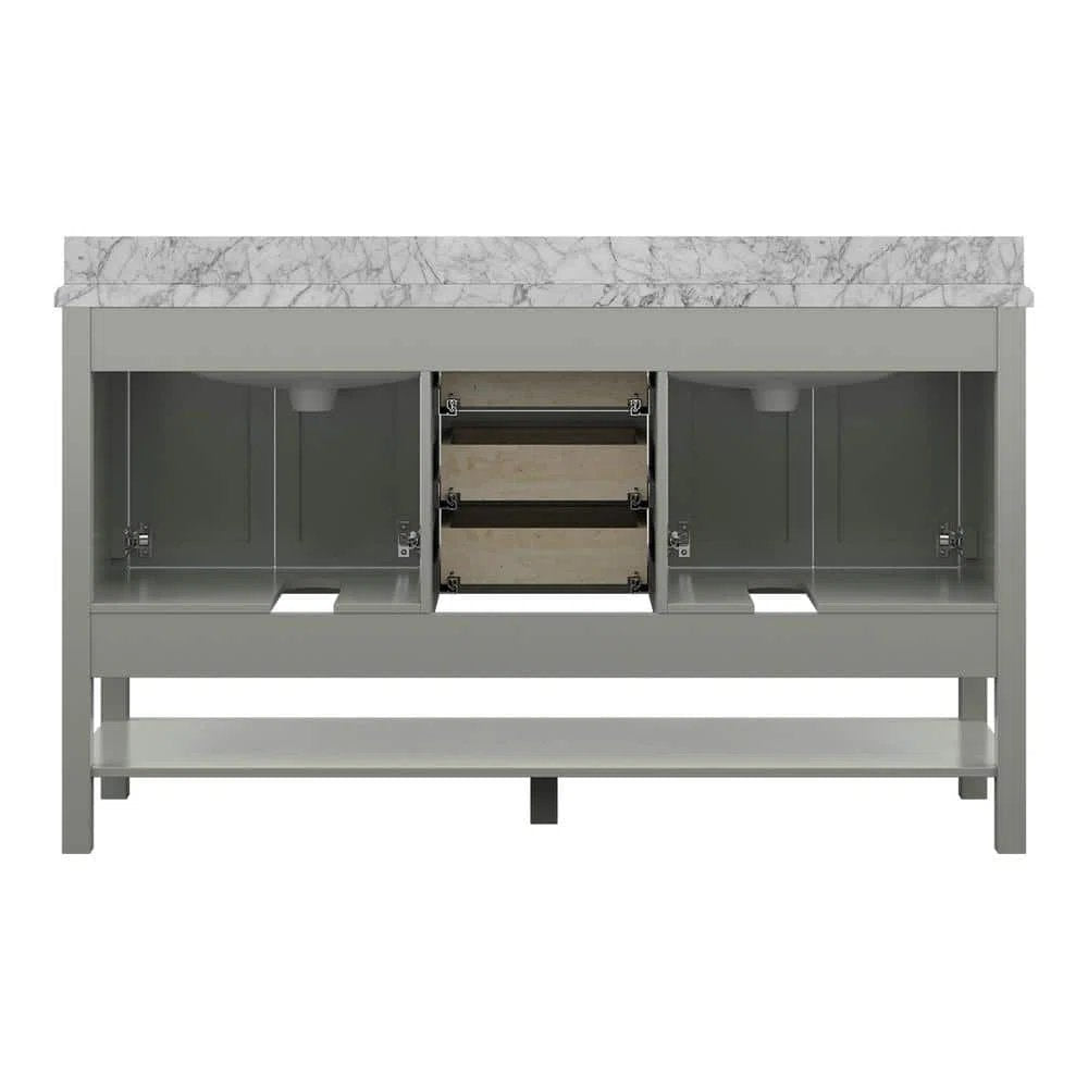 61" Double Sink Bathroom Vanity with Marble Top - Gray